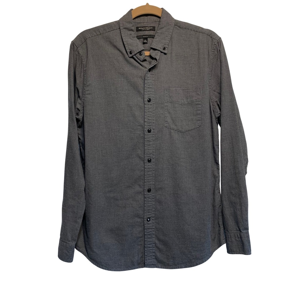 Banana Republic Luxe Flannel Shirt Size M Slim Fit Grey Micro-Houndstooth Preppy